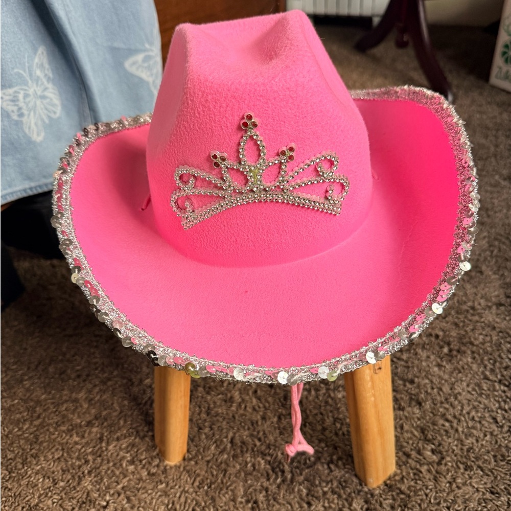 Pink Girls' Sequin Trim Cowgirl Hat with Tiara Accent